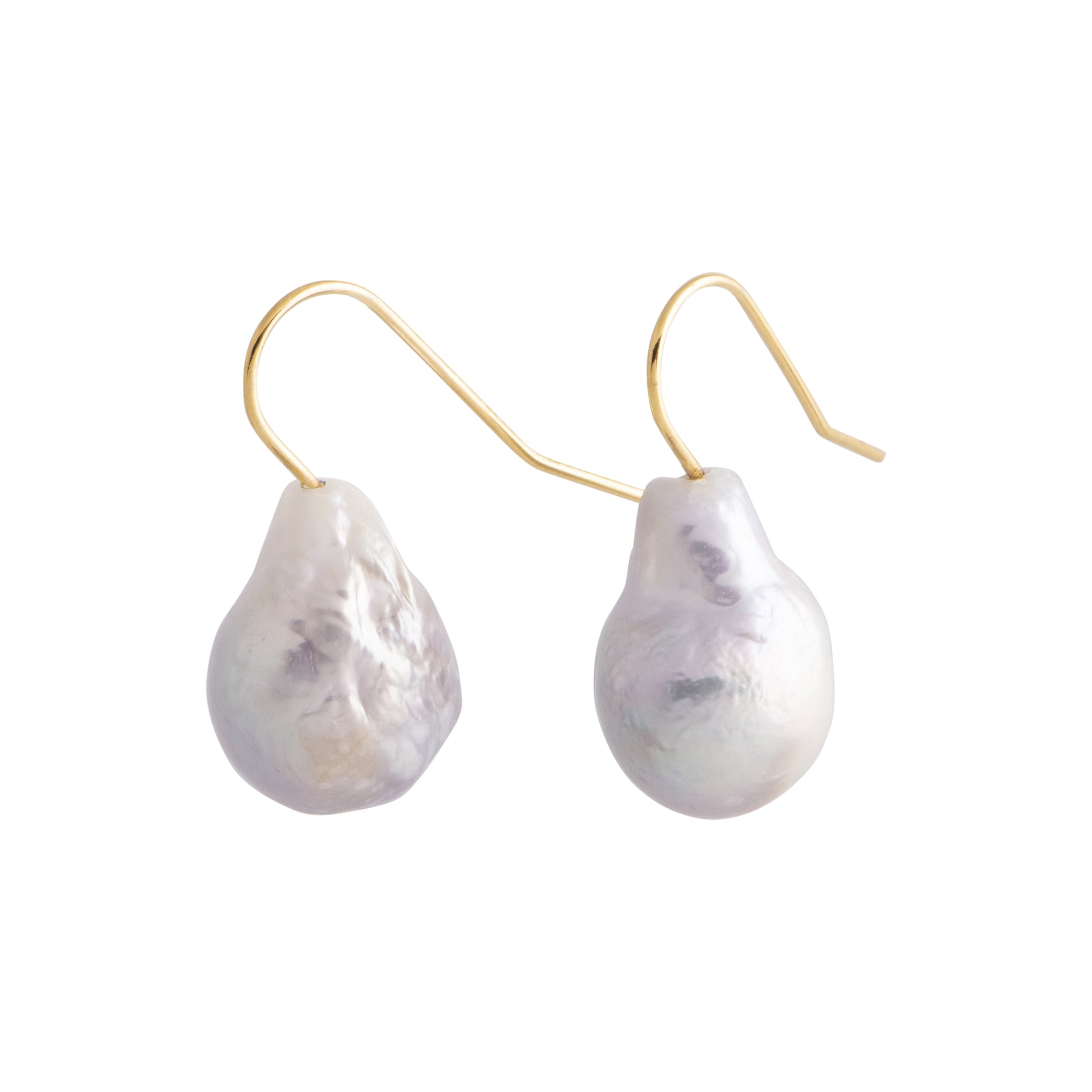 Luna - Huggie earrings with baroque freshwater pearl (Silver pearls)