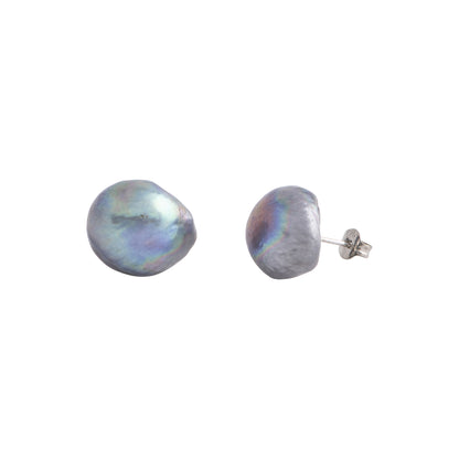 Elara - Large (12 - 15mm) pearl nickle-free earrings (Dark grey pearls)