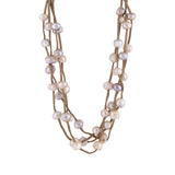 Kathy - Multi strand freshwater pearl necklace (Dark brown suede, natural pearls)