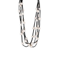 Kathy - Multi strand freshwater pearl necklace (Black suede, white pearls)