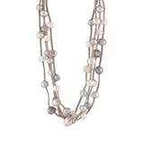 Kathy - Multi strand freshwater pearl necklace (Grey suede, multicolor pearls)
