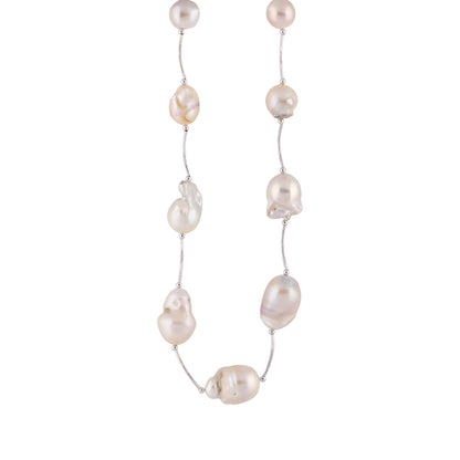Nahir - Silver-tone baroque pearl bar necklace (Natural)