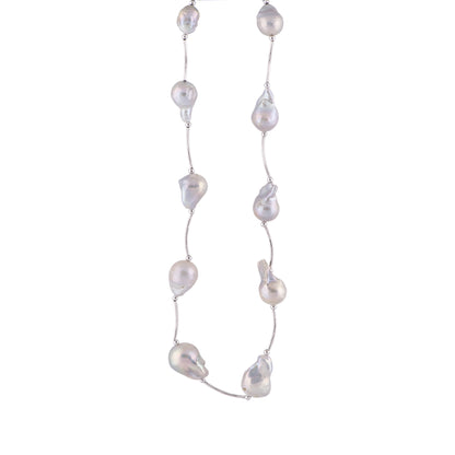 Nahir - Silver-tone baroque pearl bar necklace (Silver)