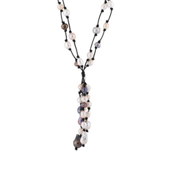 Rachel - Freshwater pearl and leather necklace (Black leather, multicolor pearls)