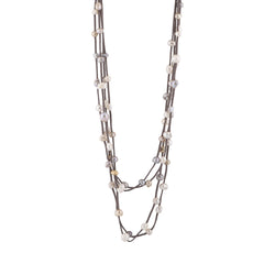 Julie - Multi strand suede necklace with pearls (Dark brown suede, multicolor pearls)