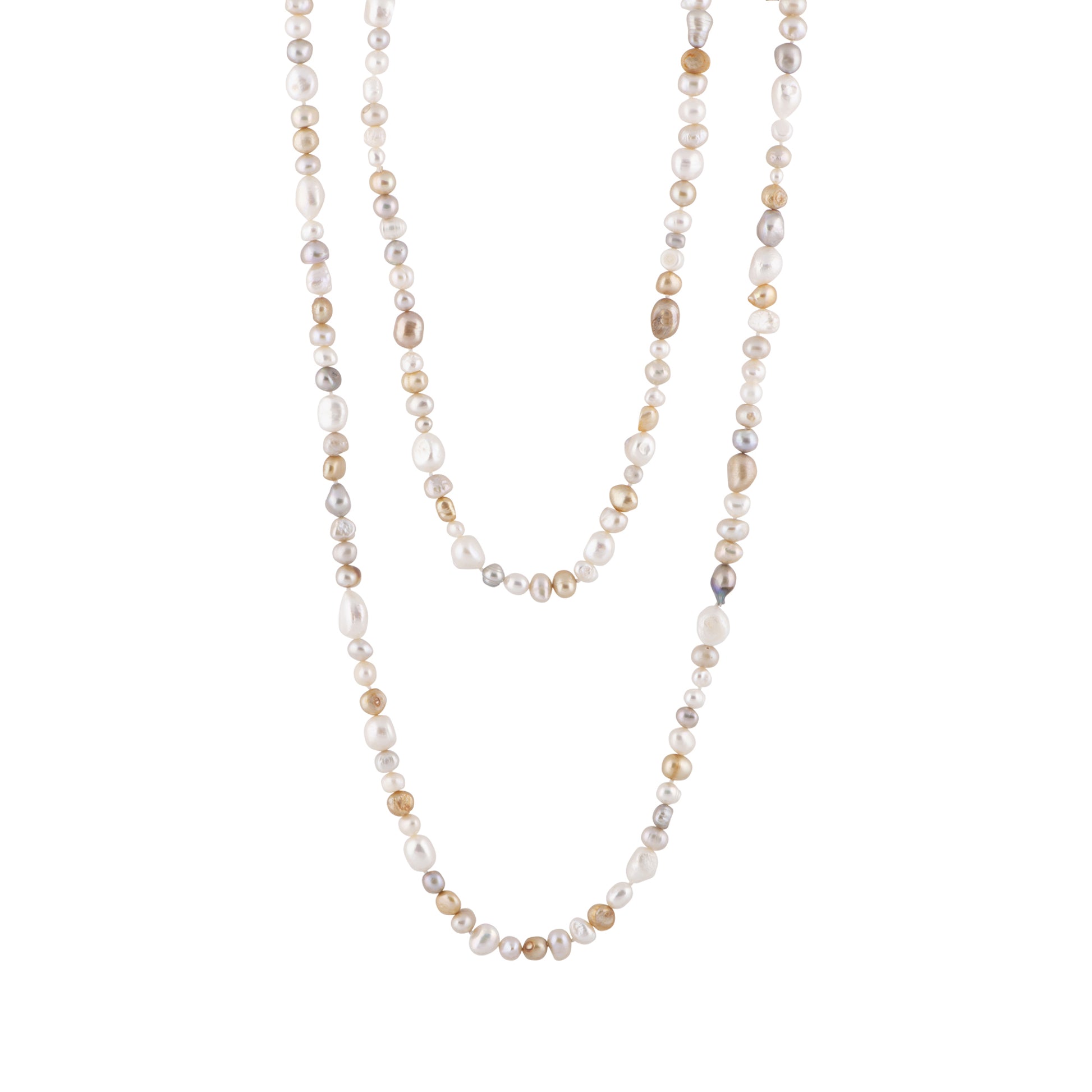Allison - Long freshwater white pearl necklace (White & gold pearls)