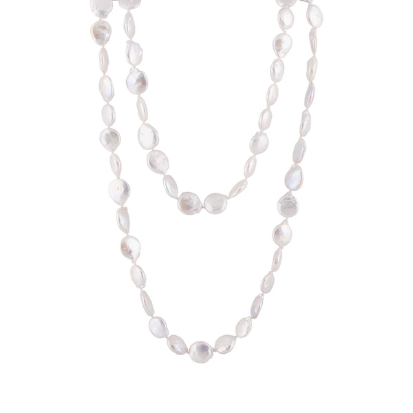 Carmen - Freshwater coin pearl necklace (White pearls)