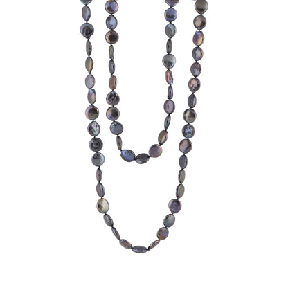 Carmen - Freshwater coin pearl necklace (Dark grey pearls)