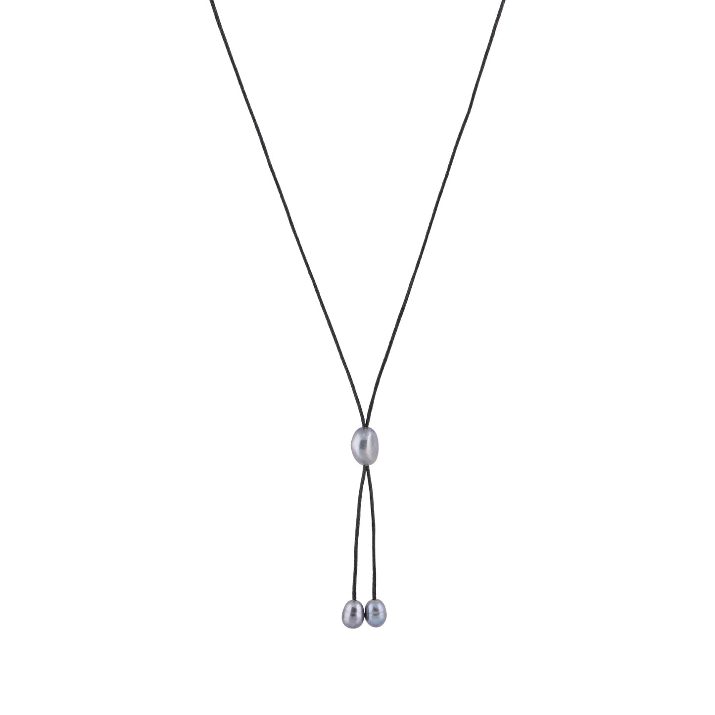 Lily - Freshwater pearl bolo tie necklace (Black strand, dark grey pearls)