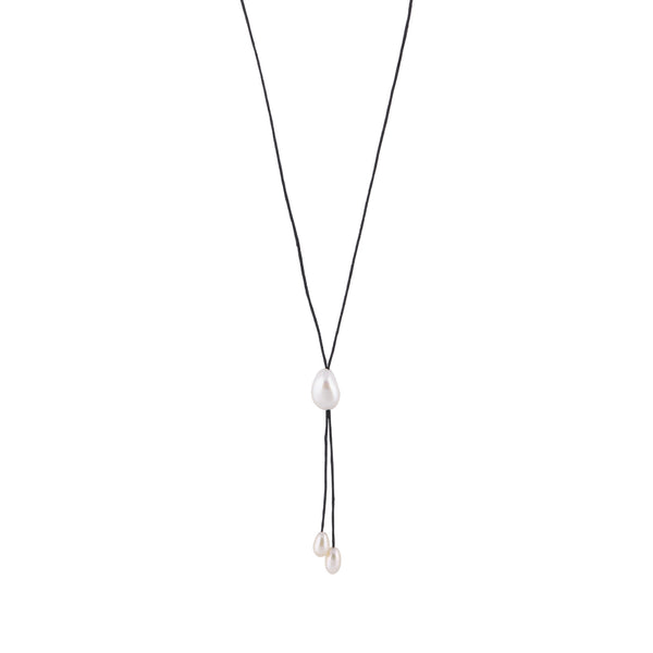 Lily - Freshwater pearl bolo tie (Black strand, white pearls)