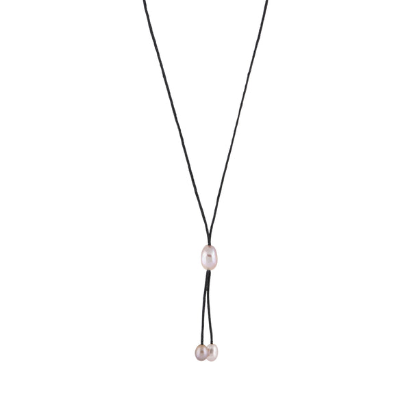 Lily - Freshwater pearl bolo tie (Black strand, natural pearls)