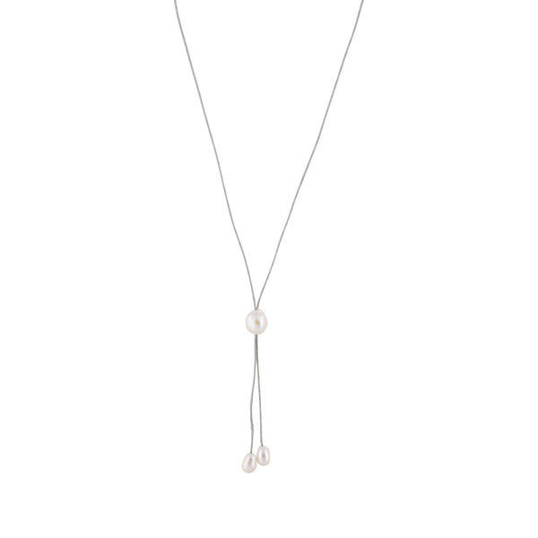Lily - Freshwater pearl bolo tie (Grey strand, white pearls)