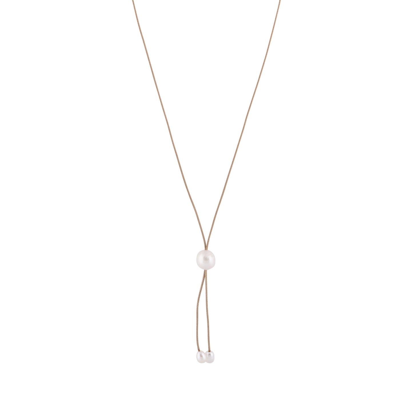 Lily - Freshwater pearl bolo tie (Tan strand, white pearls)