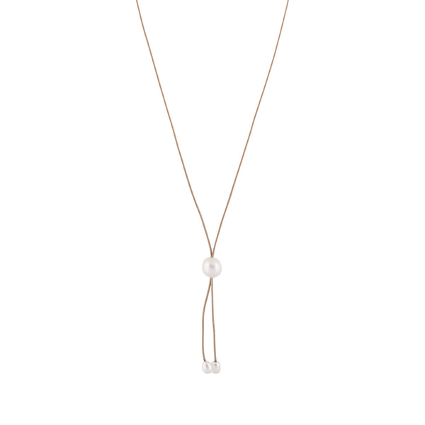 Lily - Freshwater pearl bolo tie (Tan strand, white pearls)