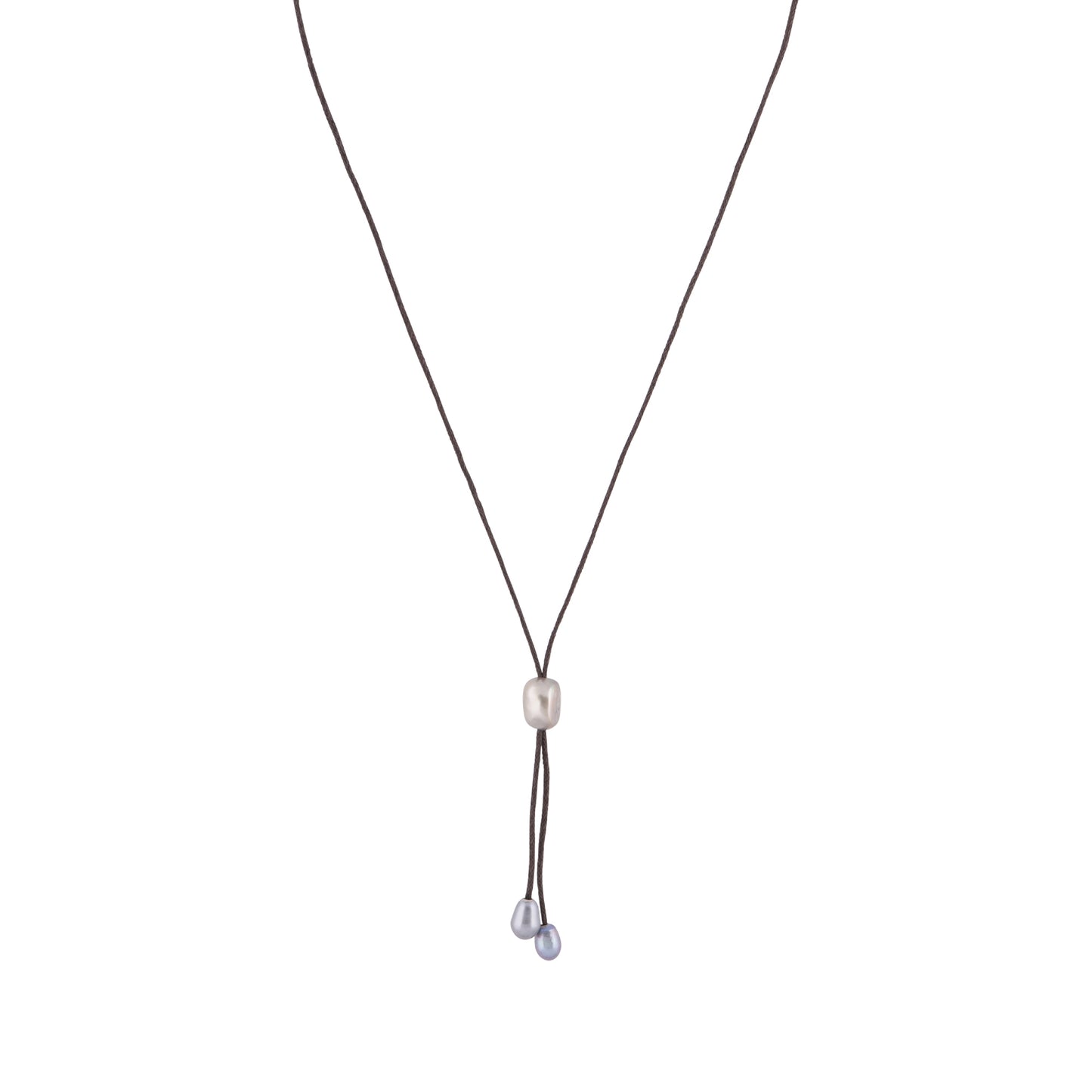 Lily - Freshwater pearl bolo tie (Dark brown strand, silver pearls)