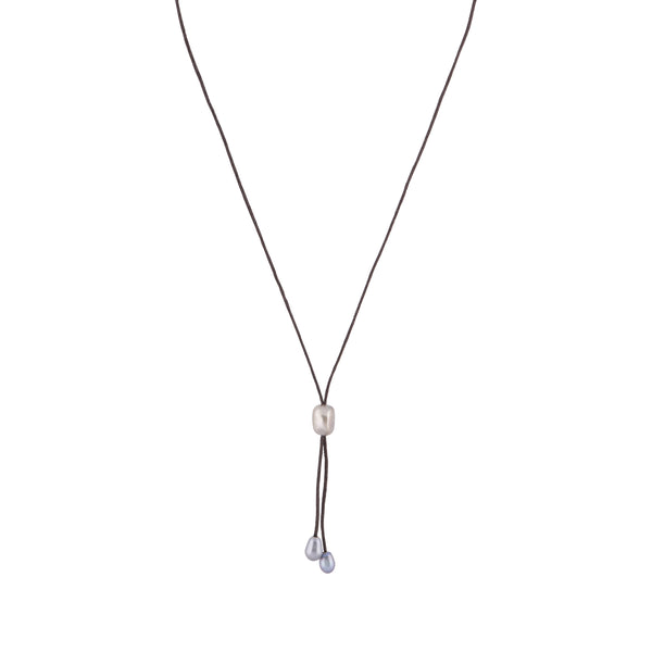 Lily - Freshwater pearl bolo tie (Dark brown strand, silver pearls)