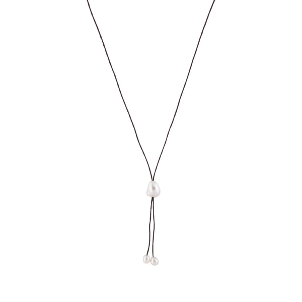 Lily - Freshwater pearl bolo tie (Dark brown strand, white pearls)