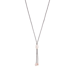 Lily - Freshwater pearl bolo tie (Dark brown strand, natural pearls)