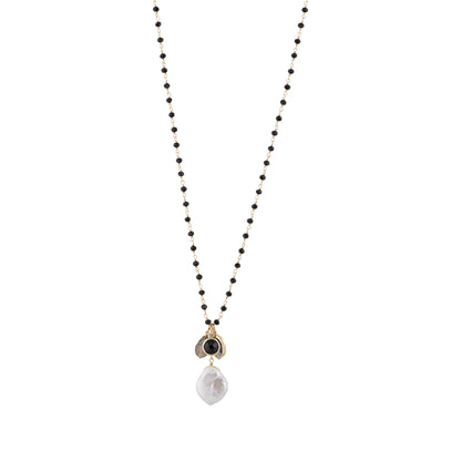 Marla - White coin pearl necklace with charm (Black)