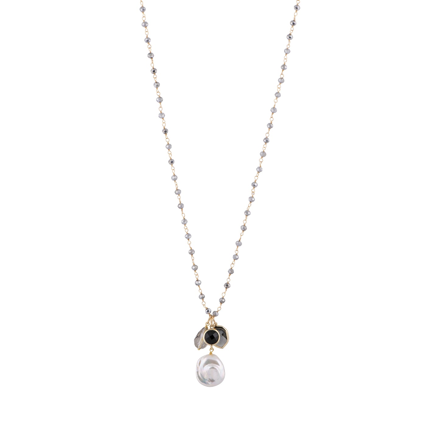 Marla - White coin pearl necklace with charm (Silver)