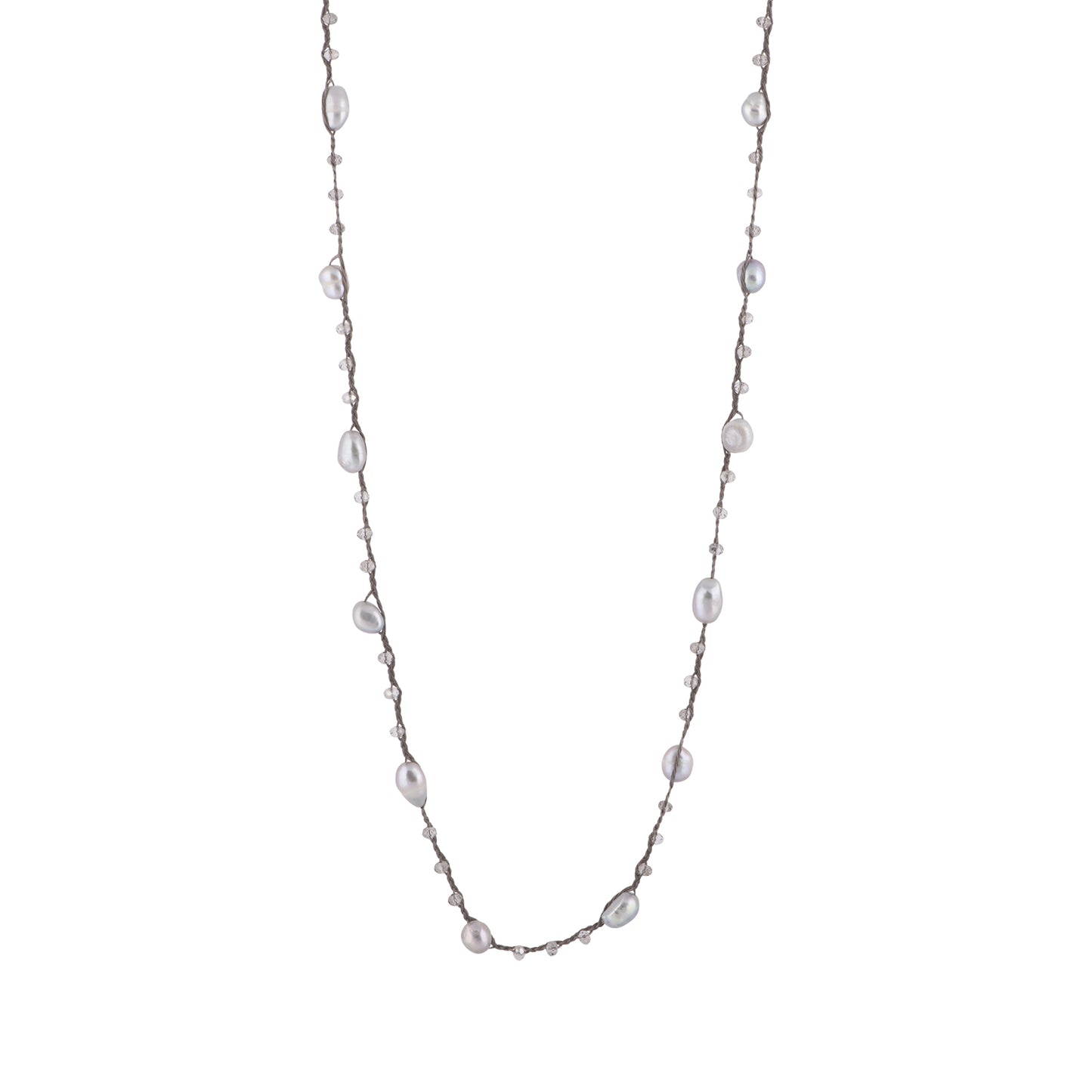 Antonia - Crochet crystal necklace with freshwater pearls (Silver pearls)