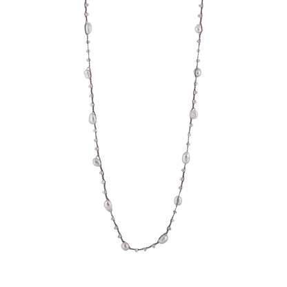 Antonia - Crochet crystal necklace with freshwater pearls (Silver pearls)