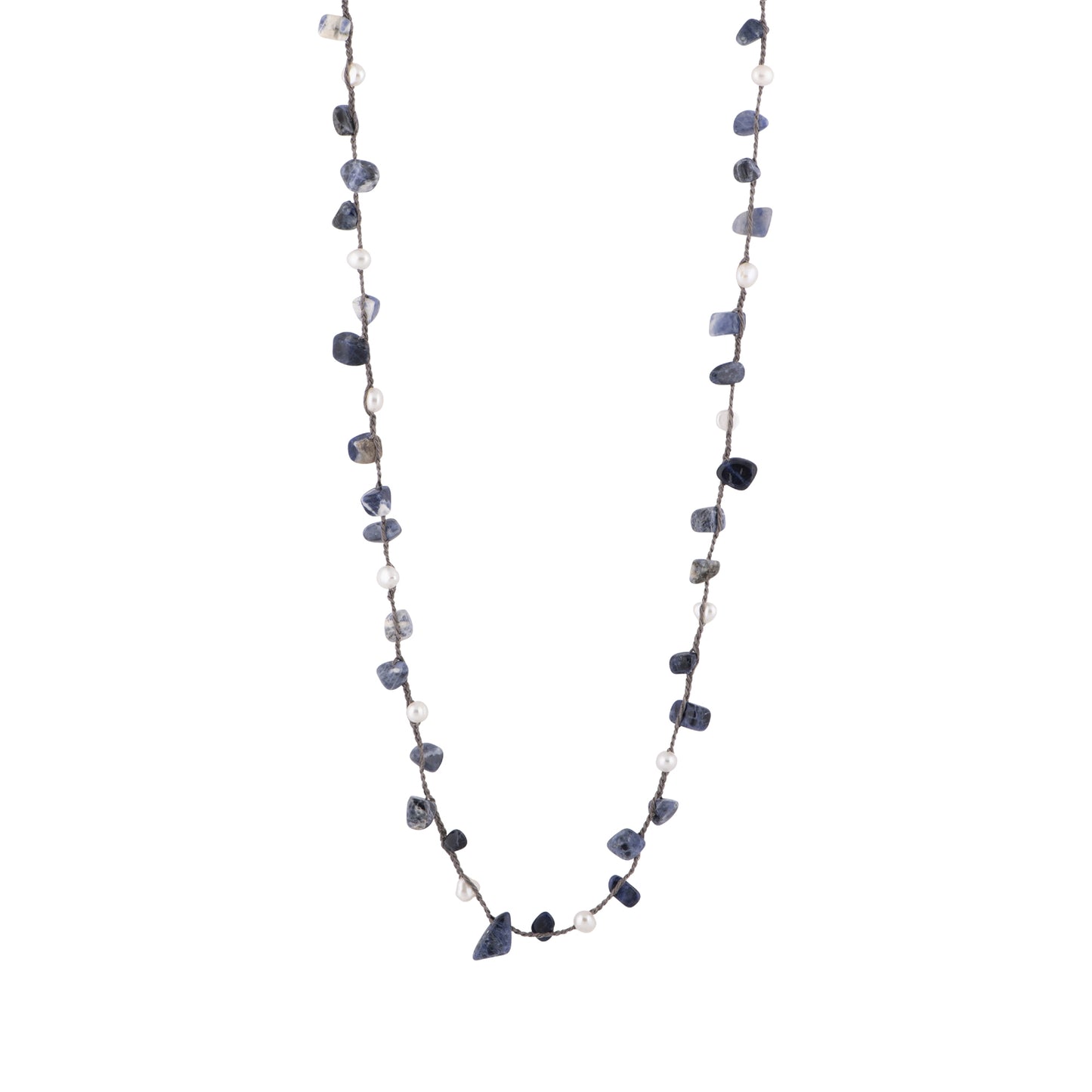 Lexi - Crochet freshwater pearl and stone necklace (Lapis)