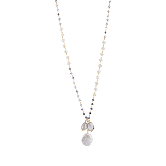 Nicole - Coin pearl rosary chain with hanging charms (Front)