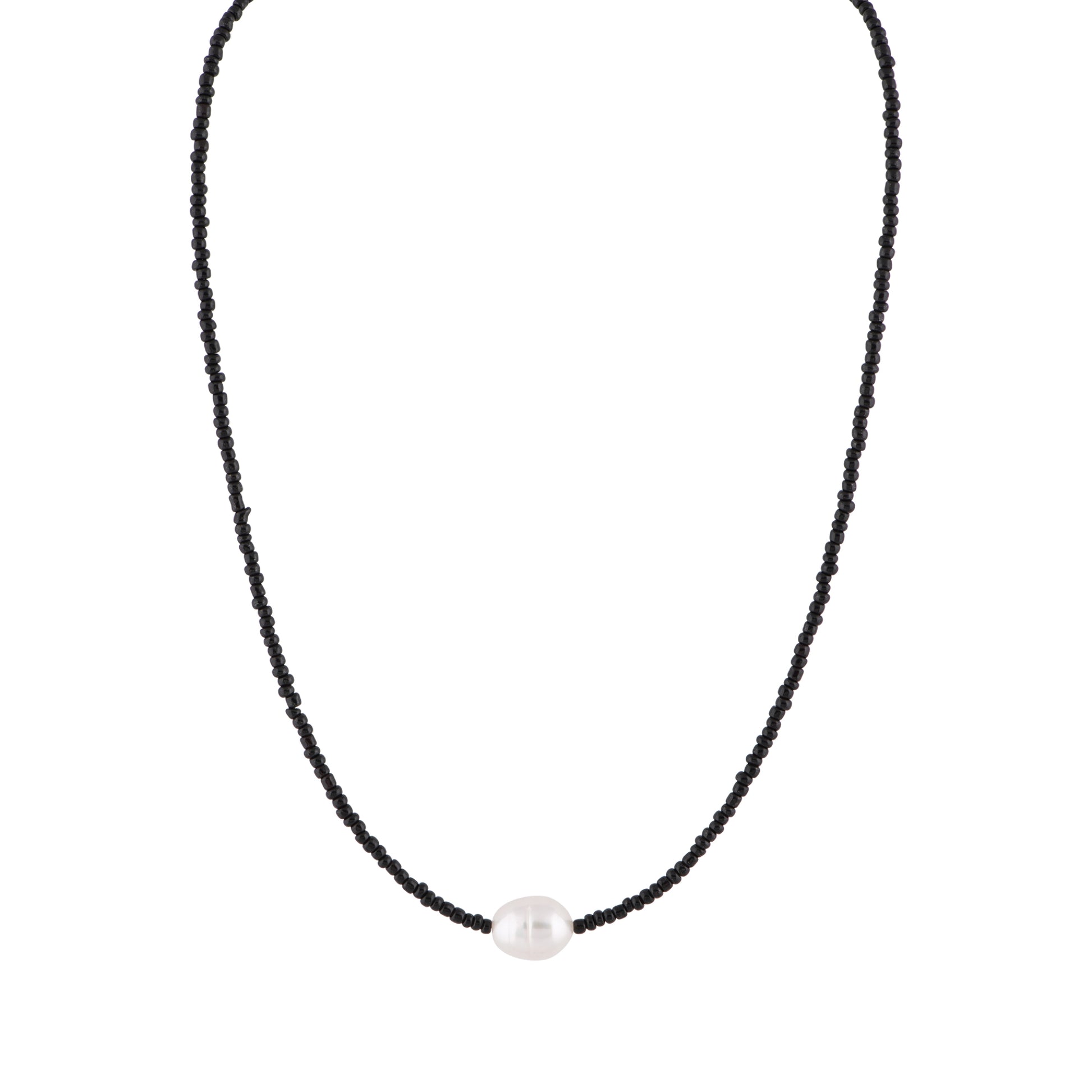 9.0mm Freshwater Pearl Sierra Seed Bead Necklace Black / Dark Grey