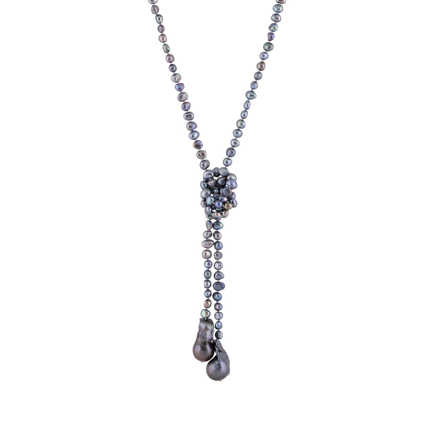 Denise - Baroque and Freshwater pearl lariat necklace (Dark grey pearls, tied)