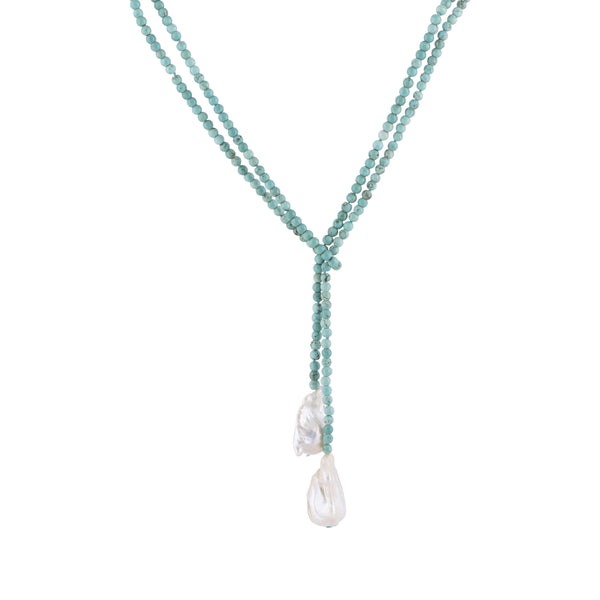 Lucy - Turquoise baroque pearl lariat necklace (Layered)