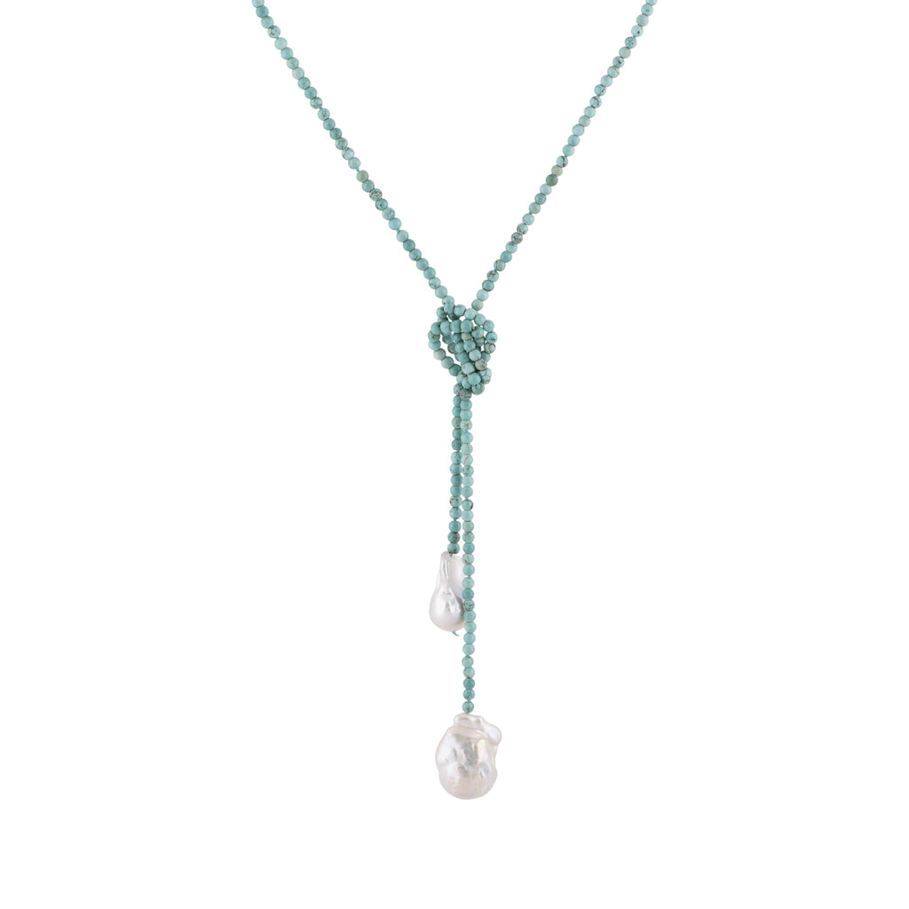 Lucy - Turquoise baroque pearl lariat necklace (Tied)