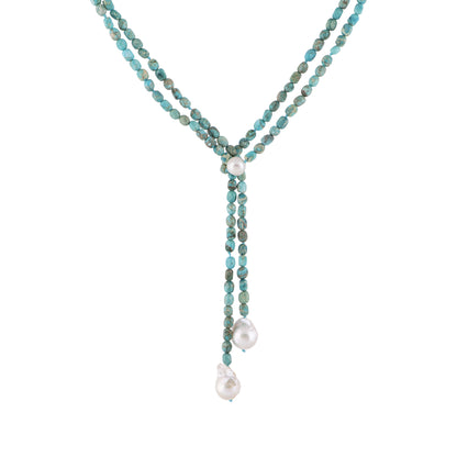 Laurie - Turquoise baroque pearl lariat necklace (Layered)