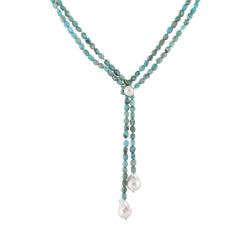 Laurie - Turquoise baroque pearl lariat necklace (Layered)