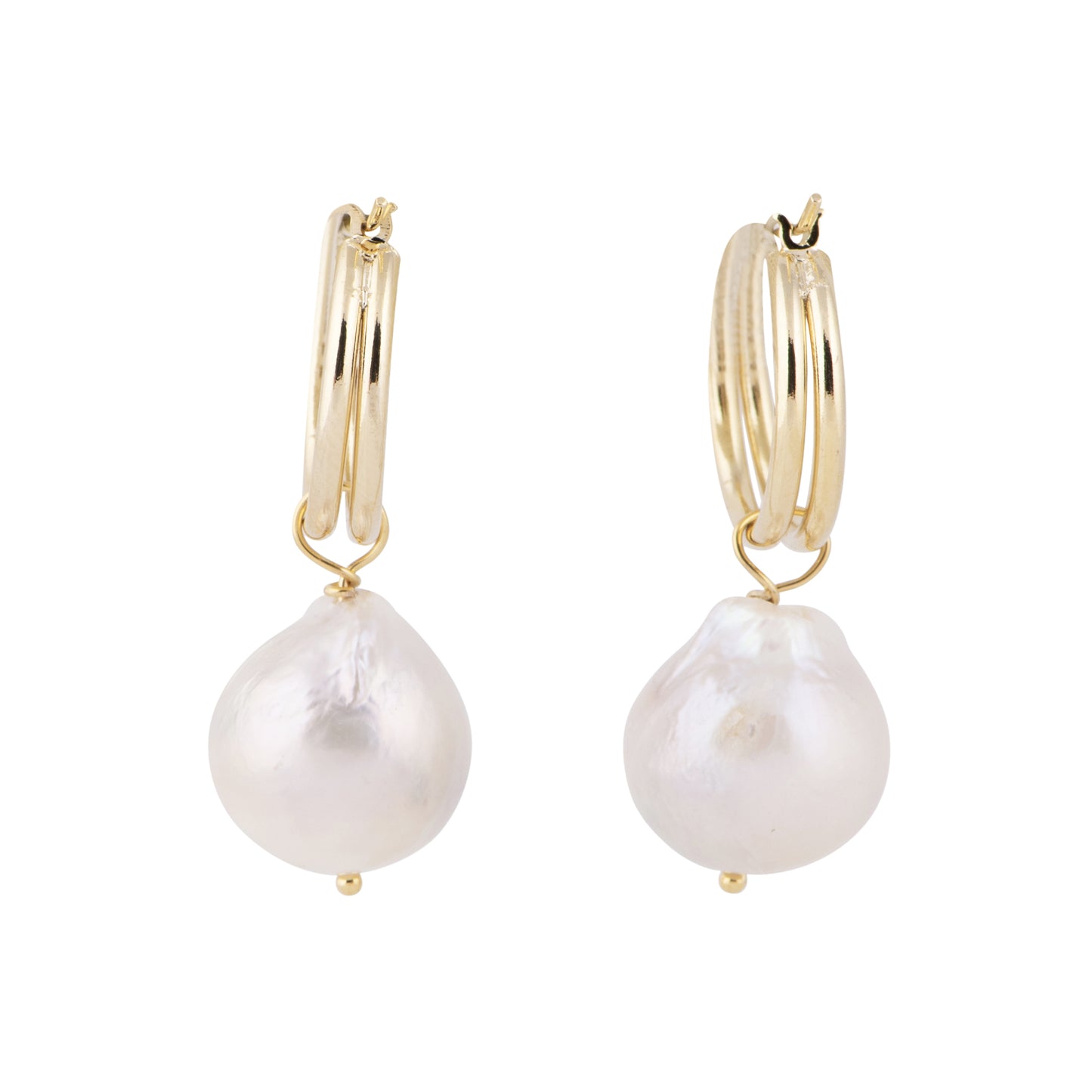 Hydra - Gold clasp earrings with baroque pearl (White pearls)