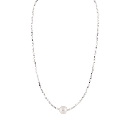 Silver-Tone Bead and White Pearl Necklace