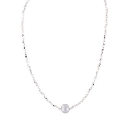 Silver-Tone Bead and Silver Pearl Necklace