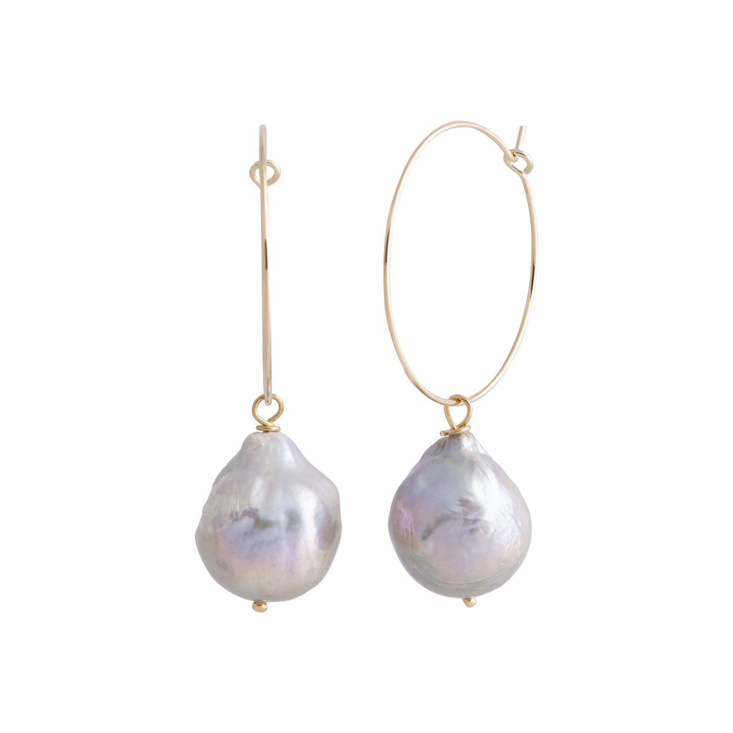 Dione - Gold baroque pearl hoop earrings (Silver pearls)