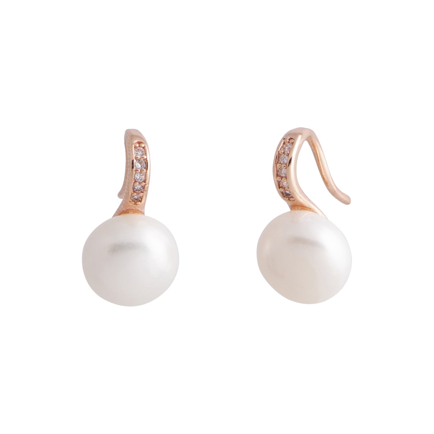 Europa - Rose gold-tone huggie earring with freshwater pearl (White pearls)