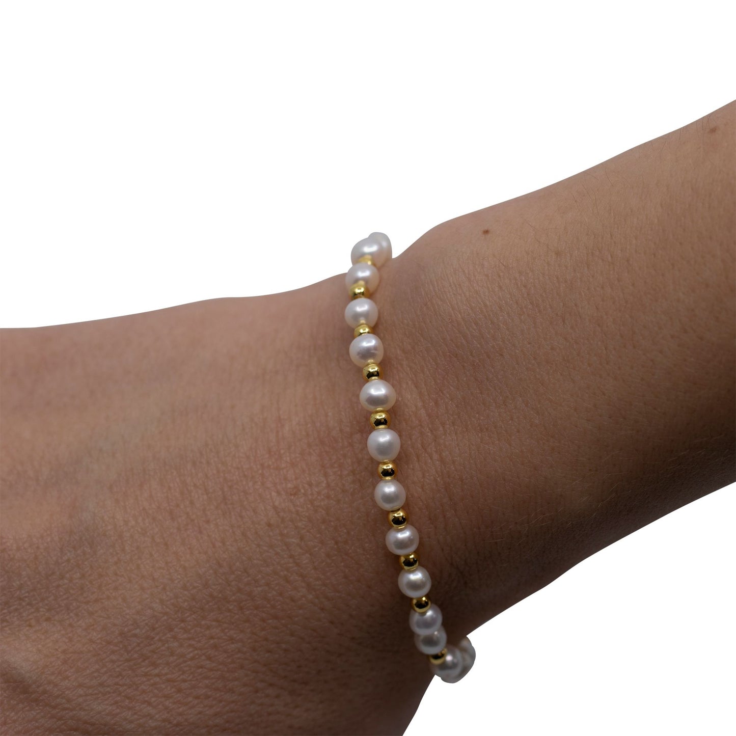 Flores - Gold-Tone Bead and Freshwater Pearl Stretch Bracelet