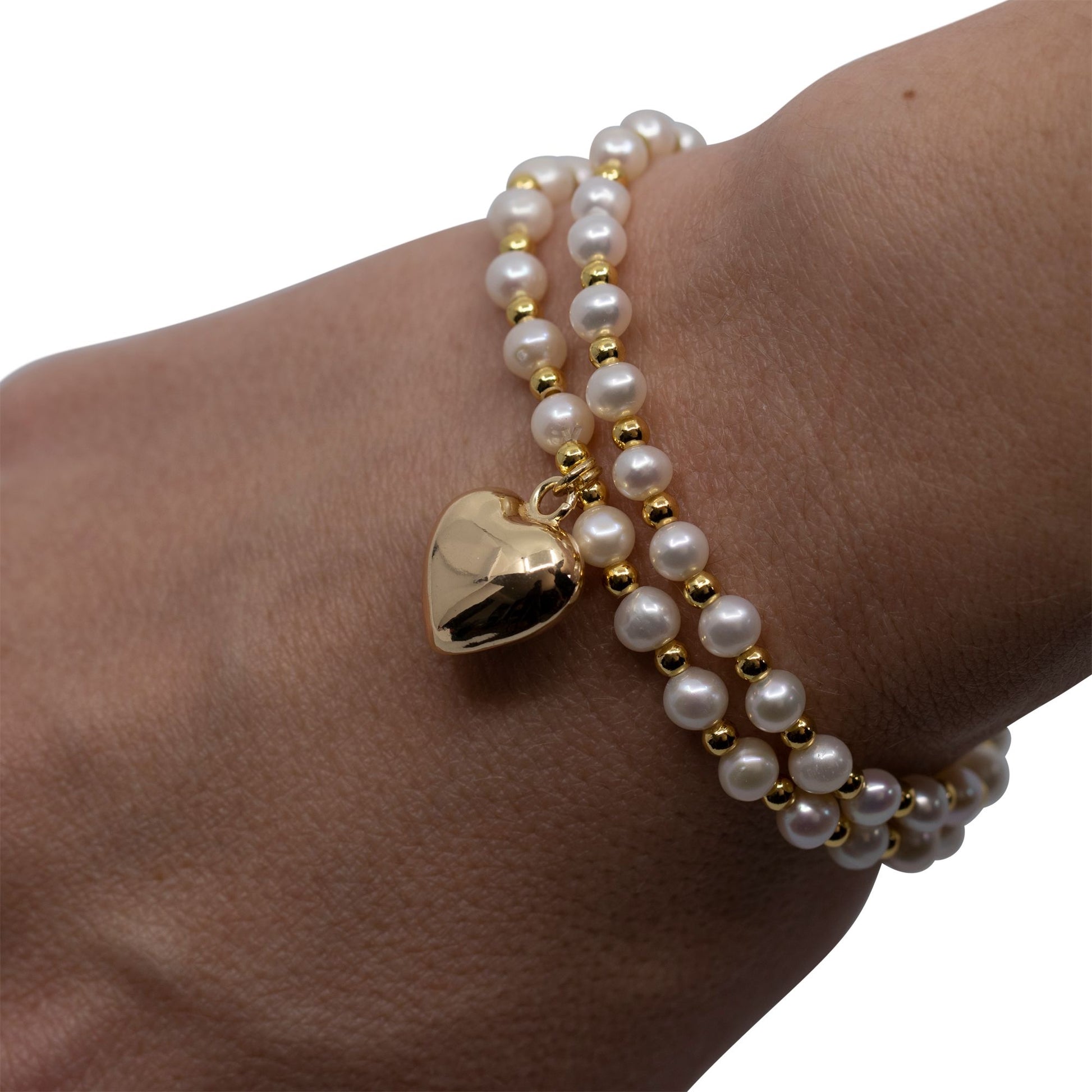 Stainless Steel Heart Gold Beaded Stackable Bracelets Multi Layer