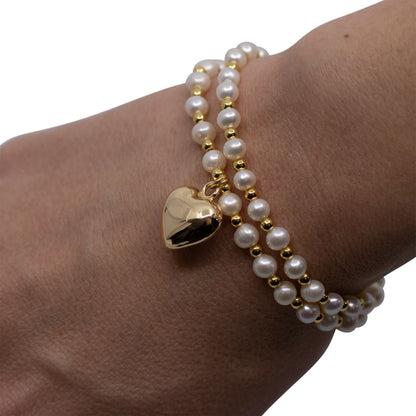 Sabine - Gold-Tone Bead and Freshwater Pearl Stretch Bracelet