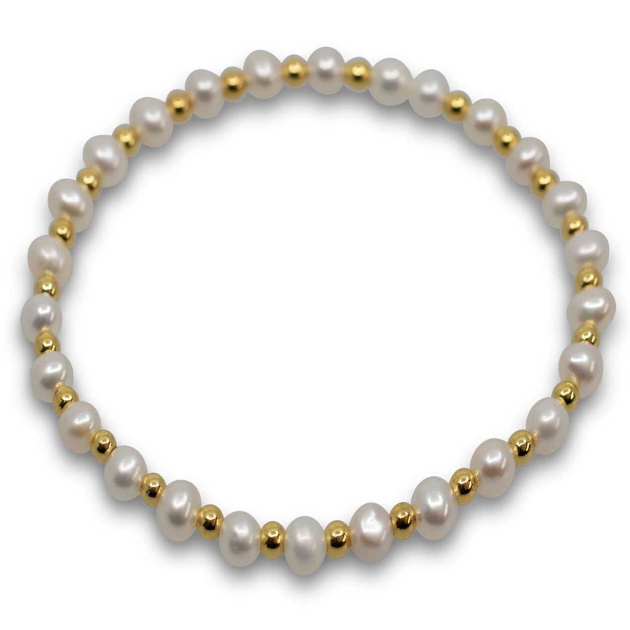 Flores - Gold-Tone Bead and Freshwater Pearl Stretch Bracelet