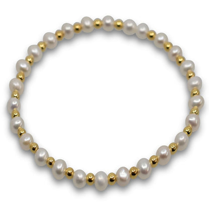 Flores - Gold-Tone Bead and Freshwater Pearl Stretch Bracelet