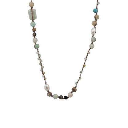 Hana - Crocheted Amazonite Freshwater Pearl Necklace