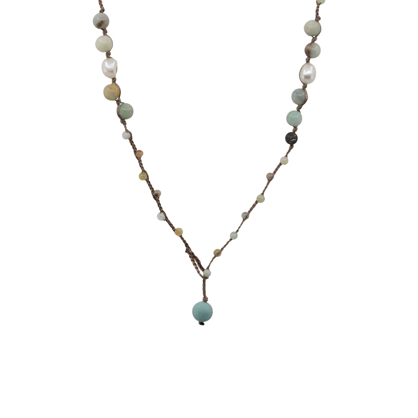 Hana - Crocheted Amazonite Freshwater Pearl Necklace