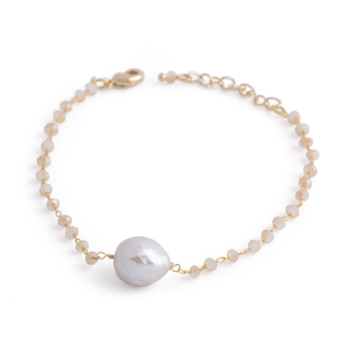 Hudson - Freshwater pearl and crystal bracelet (Tan crystals, white pearl)