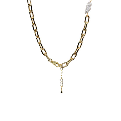 Isabella - Short Gold-Tone Paperclip Freshwater Pearl Baroque Necklace