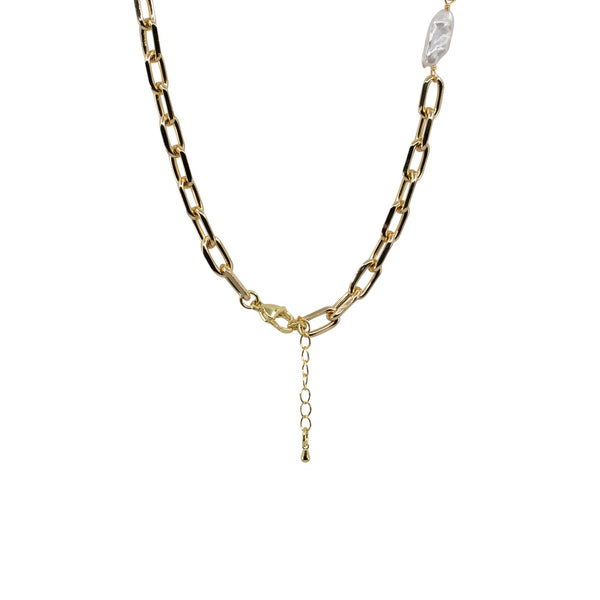 Isabella - Short Gold-Tone Paperclip Freshwater Pearl Baroque Necklace