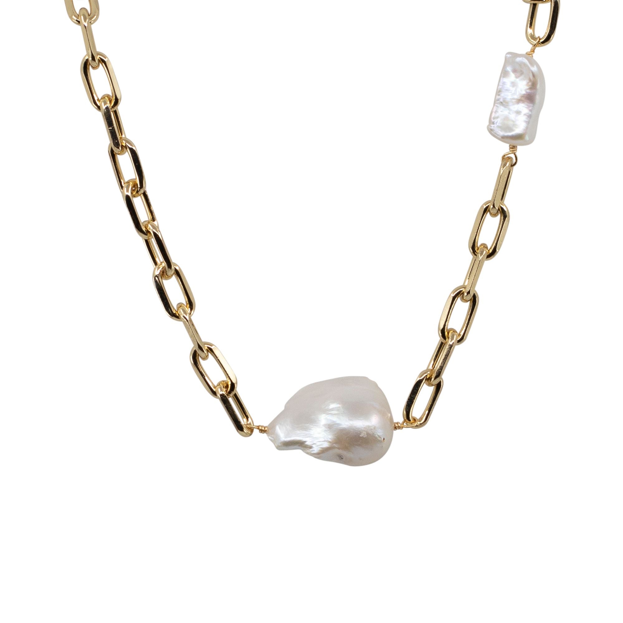 Isabella - Short Gold-Tone Paperclip Freshwater Pearl Baroque